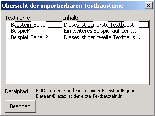 Textbausteine importieren